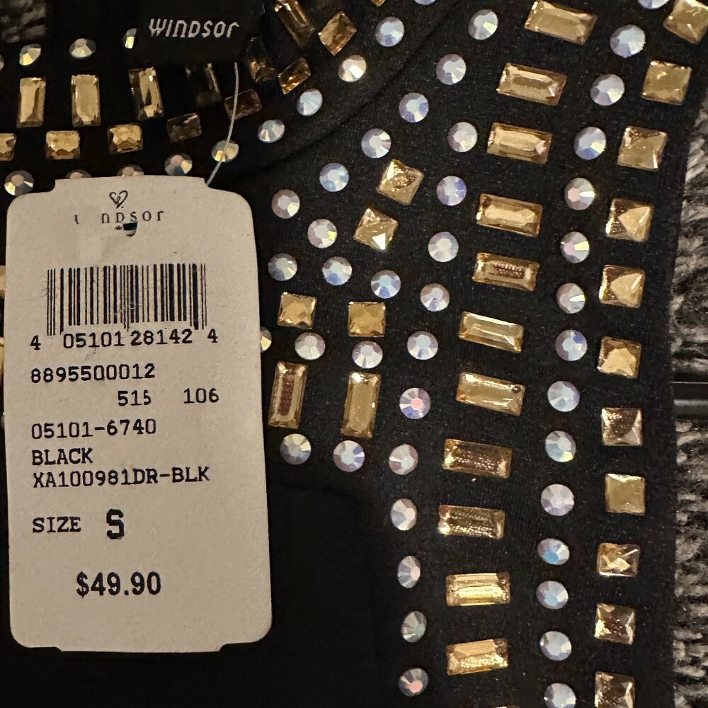 WIndsor - Sexy Black Rhinestone Mini- Cocktail Dress ( Small)